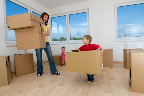 Packed boxes and furniture prepared for a house move